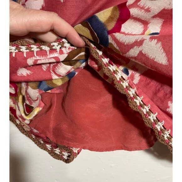 BCBG Pink Floral Boho Mini Dress Crochet Knit Silk Cotton Blend Size Small - Picture 9 of 12